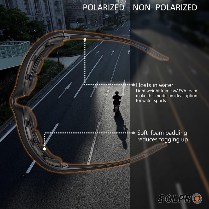 SOLPRO Motorcycle Riding Glasses Foam Padded Windproof Polarized TR90 Floating Frame for Outdoor Activity Sports And Fishing - Image 3